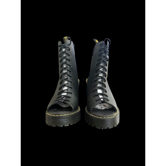 Dr. Martens Carmelita Black Peep Toe Bootie Heels Lace Up Grunge Gothic Y2K US 6